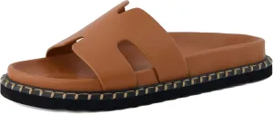 CUSHIONAIRE Crisp Women’s Slide Sandal – Faux Leather Cutout Slip-On with Artisan Stitching & Memory Foam, Wide Widths Available