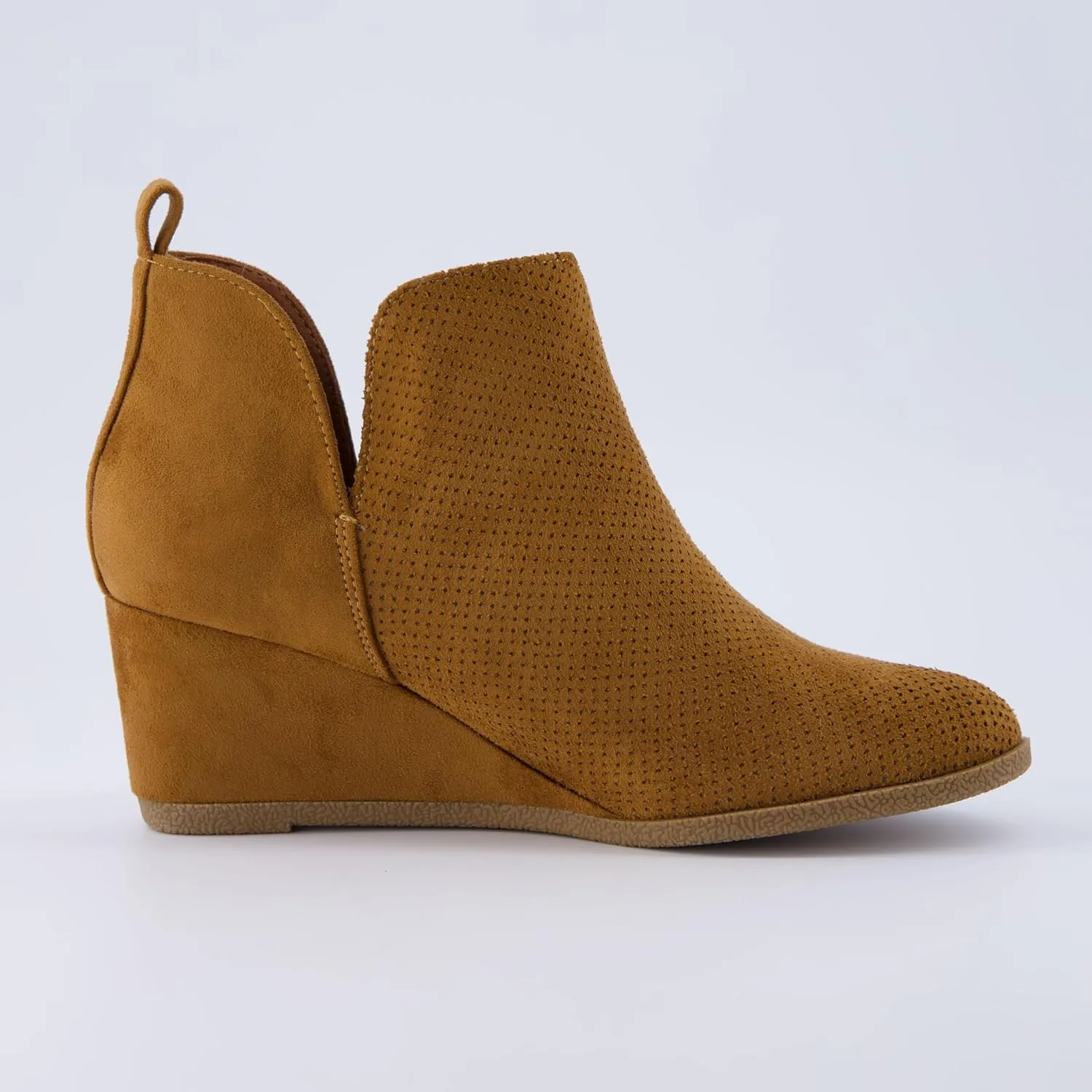 CUSHIONAIRE Women's Tito Wedge Bootie - Soft Vegan Suede, Memory Foam, Wide Width Available