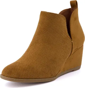 CUSHIONAIRE Women's Tito Wedge Bootie - Soft Vegan Suede, Memory Foam, Wide Width Available