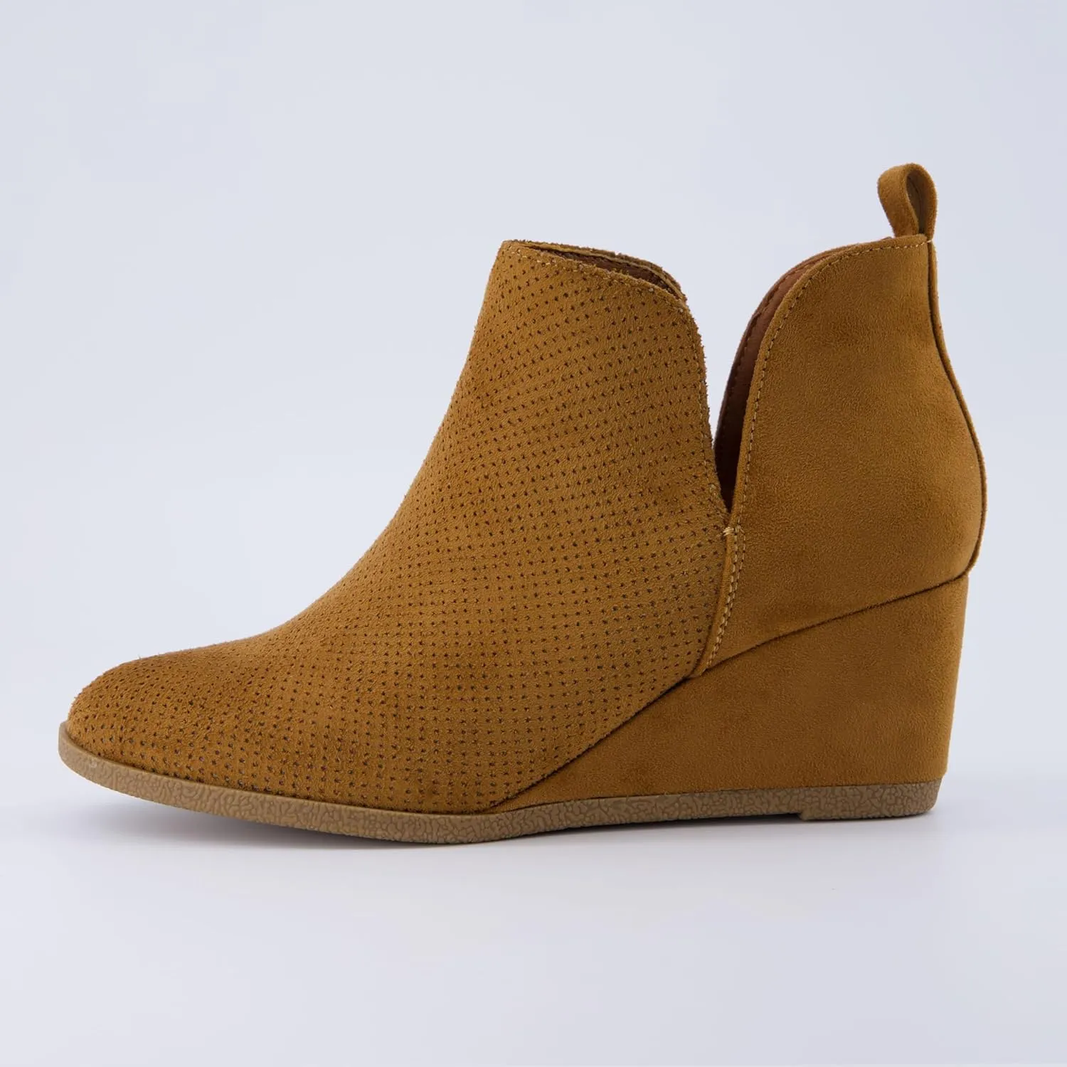 CUSHIONAIRE Women's Tito Wedge Bootie - Soft Vegan Suede, Memory Foam, Wide Width Available