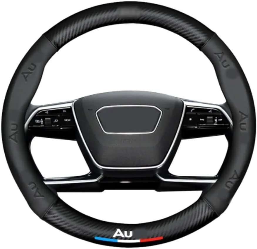 Custom-Fit Car Steering Wheel Cover Compatible with Audi, Premium Stylish NAPA Leather Carbon Fiber Texture Protector, Non-Slip, Audi Compatible Accessories (Black) 37cm to 38cm
