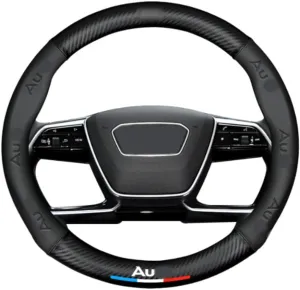 Custom-Fit Car Steering Wheel Cover Compatible with Audi, Premium Stylish NAPA Leather Carbon Fiber Texture Protector, Non-Slip, Audi Compatible Accessories (Black) 37cm to 38cm
