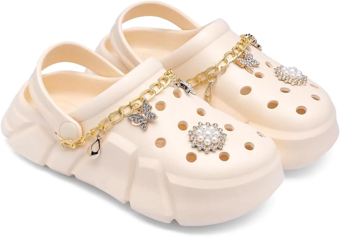 Cute Butterfly-Themed Lightweight Girls' Clogs, Platform Soft Sole Closed Toe EVA Home Garden Clog Shoes, Two-Way Wear Breathable Beach Clogs, Trendy Non-Slip Slip-On Sandals