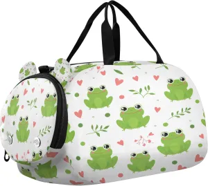 Cute Frogs Kids Overnight Sports Duffel Bags with Shoe Compartment & Wet Pocket Travel Sport Gym Bag for Girls Boys