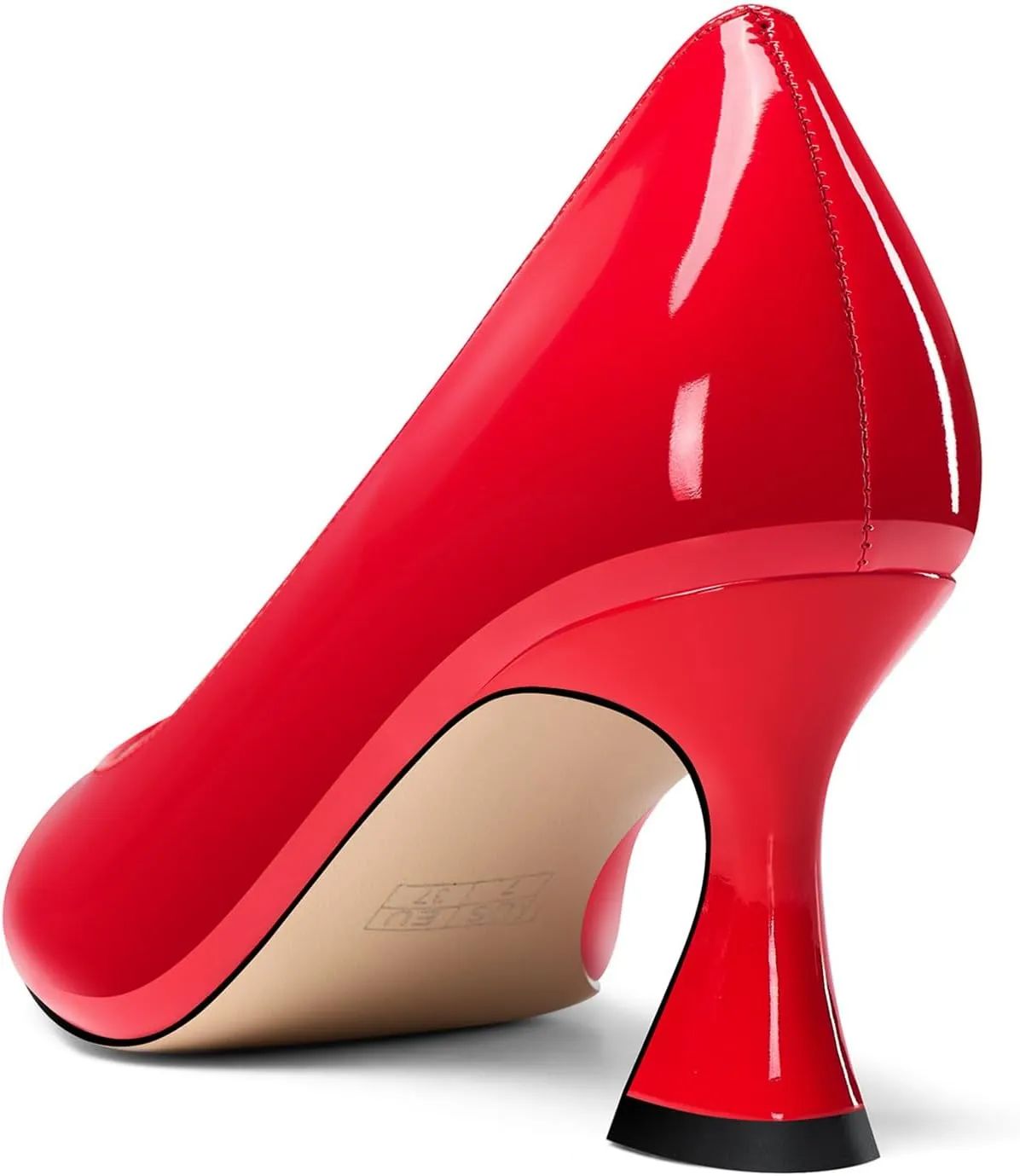 DearOnly Womens Close Round Toe Sexy Casual Slip-on Pumps Patent Leather Mid Heel Basic Classic Office Shoes 2.6 Inches Heels
