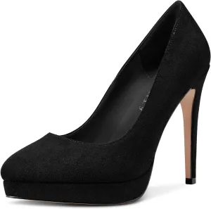 DearOnly Womens Platform Pumps Round Closed Toe Slip On Stiletto High Heel Suede Dress Shoes Bridal Wedding Office 5 Inch