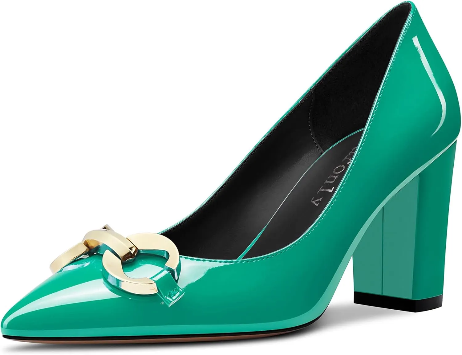 DearOnly Womens Pumps Pointed Toe Block Chunky High Heel Slip On Patent Dress Shoes Office 3 Inch