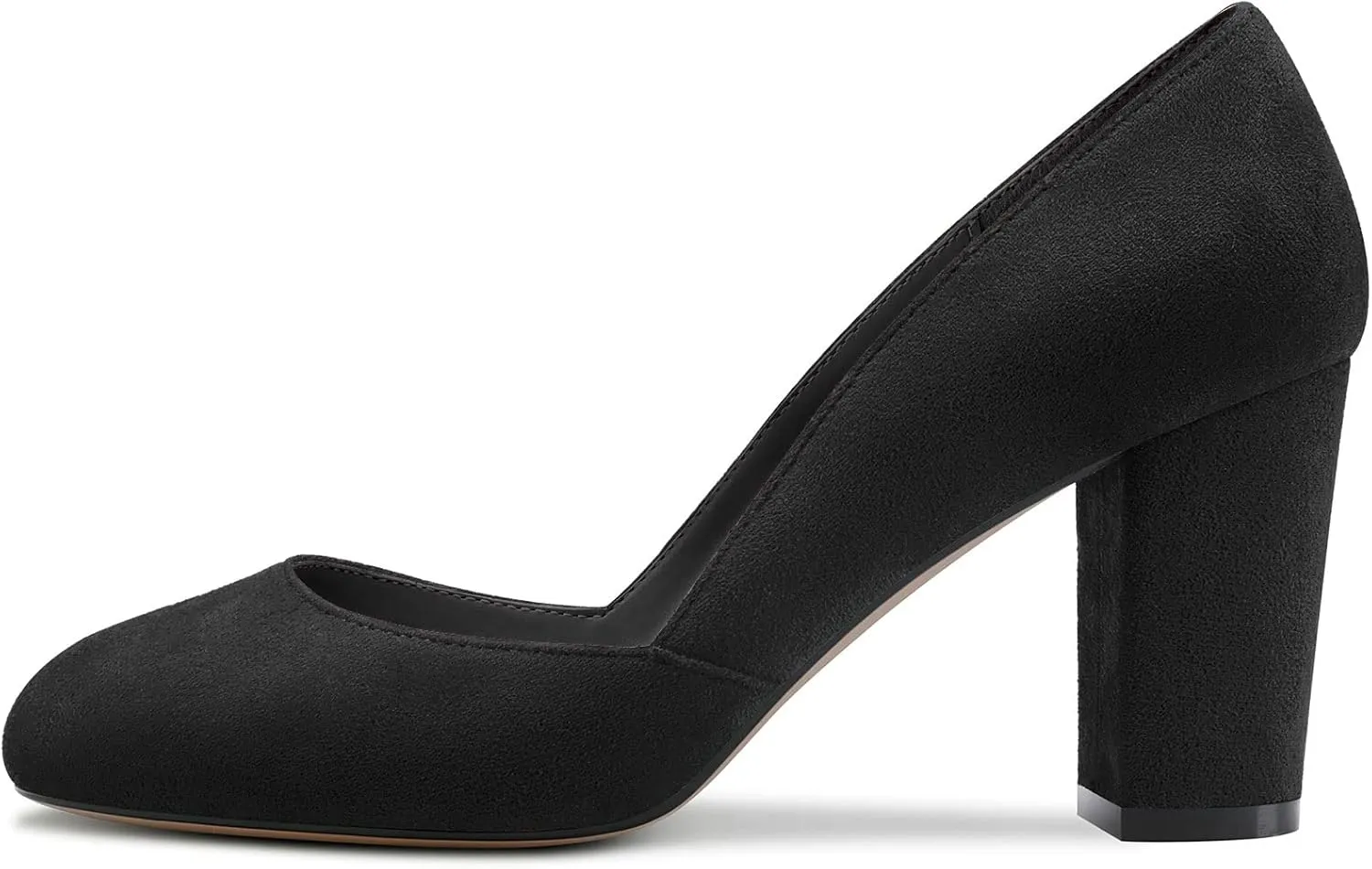 DearOnly Womens Pumps Round Closed Toe Block Chunky High Heel Slip On Suede Dress Shoes Shopping Office Cute 3 Inch