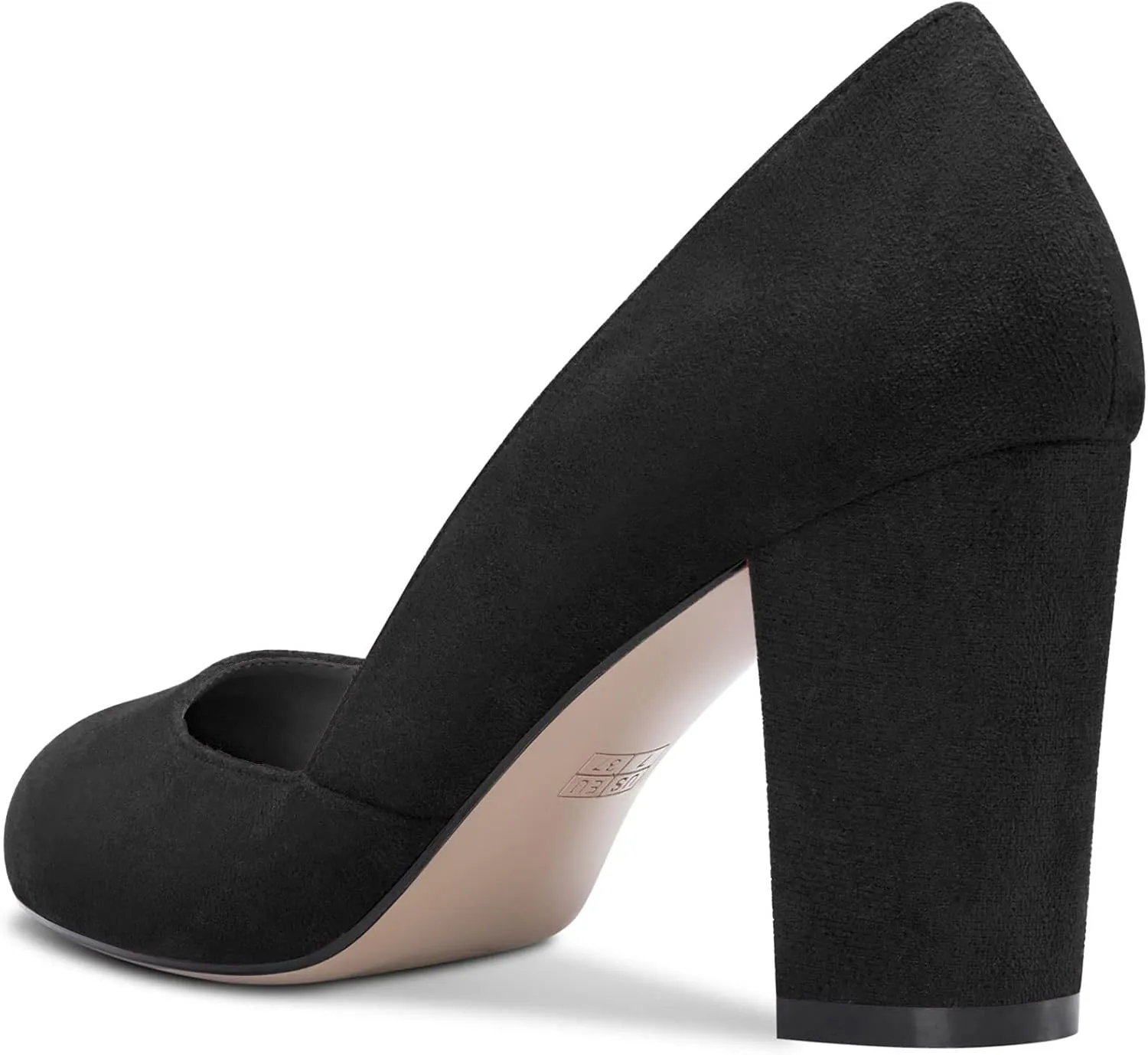 DearOnly Womens Pumps Round Closed Toe Block Chunky High Heel Slip On Suede Dress Shoes Shopping Office Cute 3 Inch