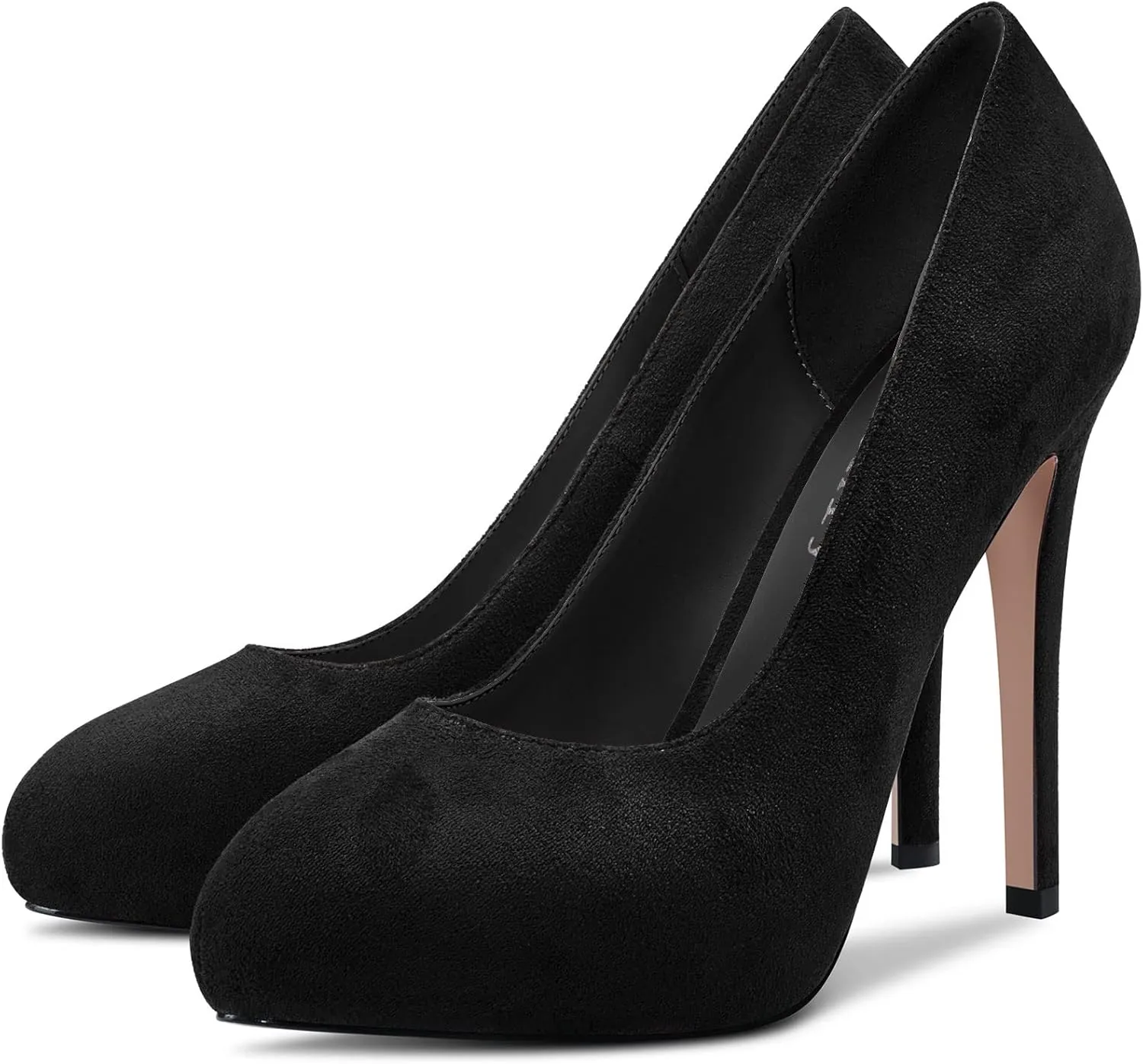 DearOnly Womens Slip On Platform Pumps High Stiletto Heel Closed Round Toe Suede Dress Shoes Bridal Wedding Shopping Vacation 5 Inch