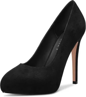 DearOnly Womens Slip On Platform Pumps High Stiletto Heel Closed Round Toe Suede Dress Shoes Bridal Wedding Shopping Vacation 5 Inch