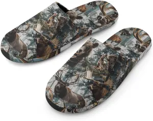 Deer Camouflage Hunting Men's Flannel Slippers Comfort Closed Toe Slip On House Shoes Indoor