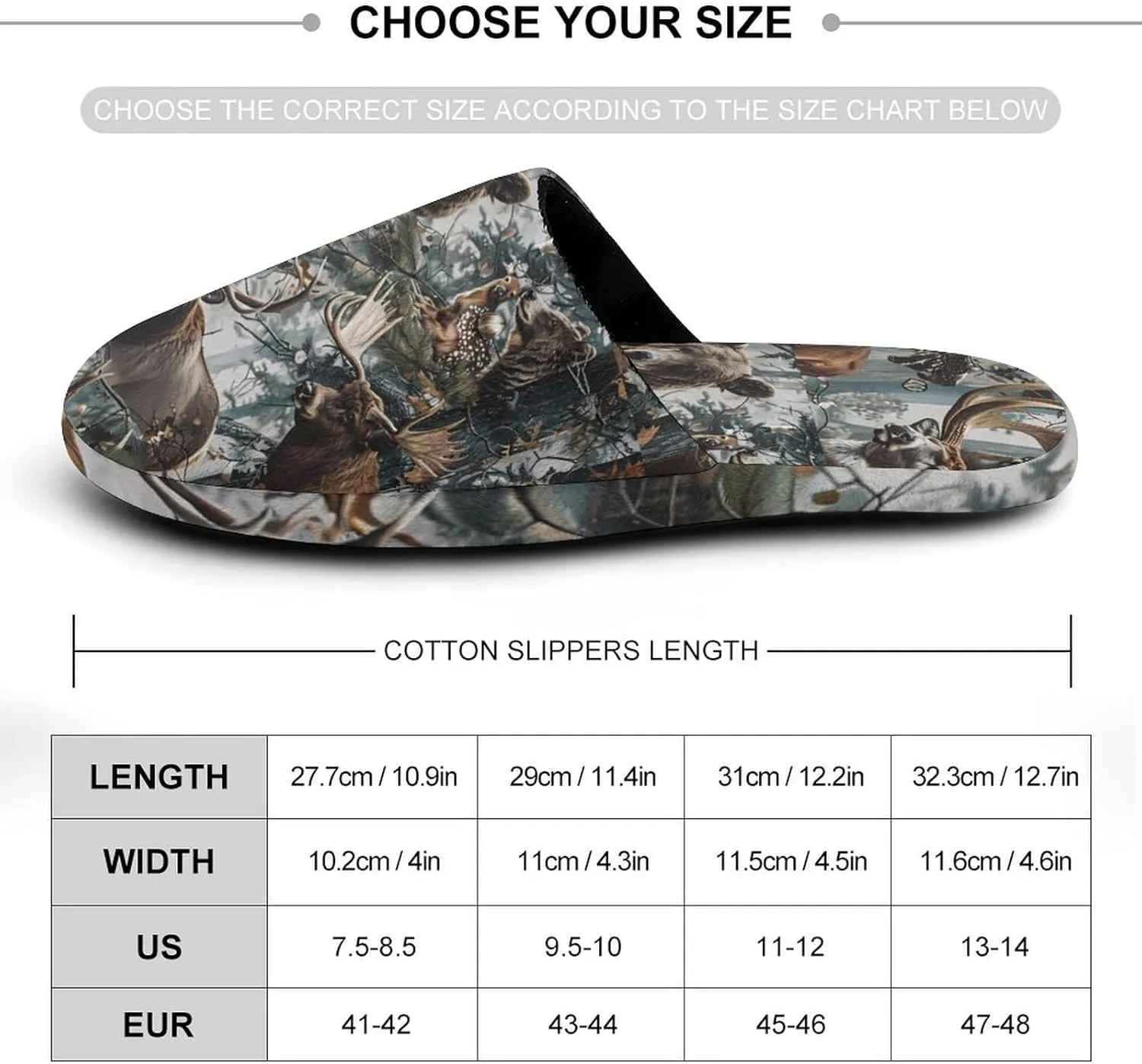 Deer Camouflage Hunting Men's Flannel Slippers Comfort Closed Toe Slip On House Shoes Indoor