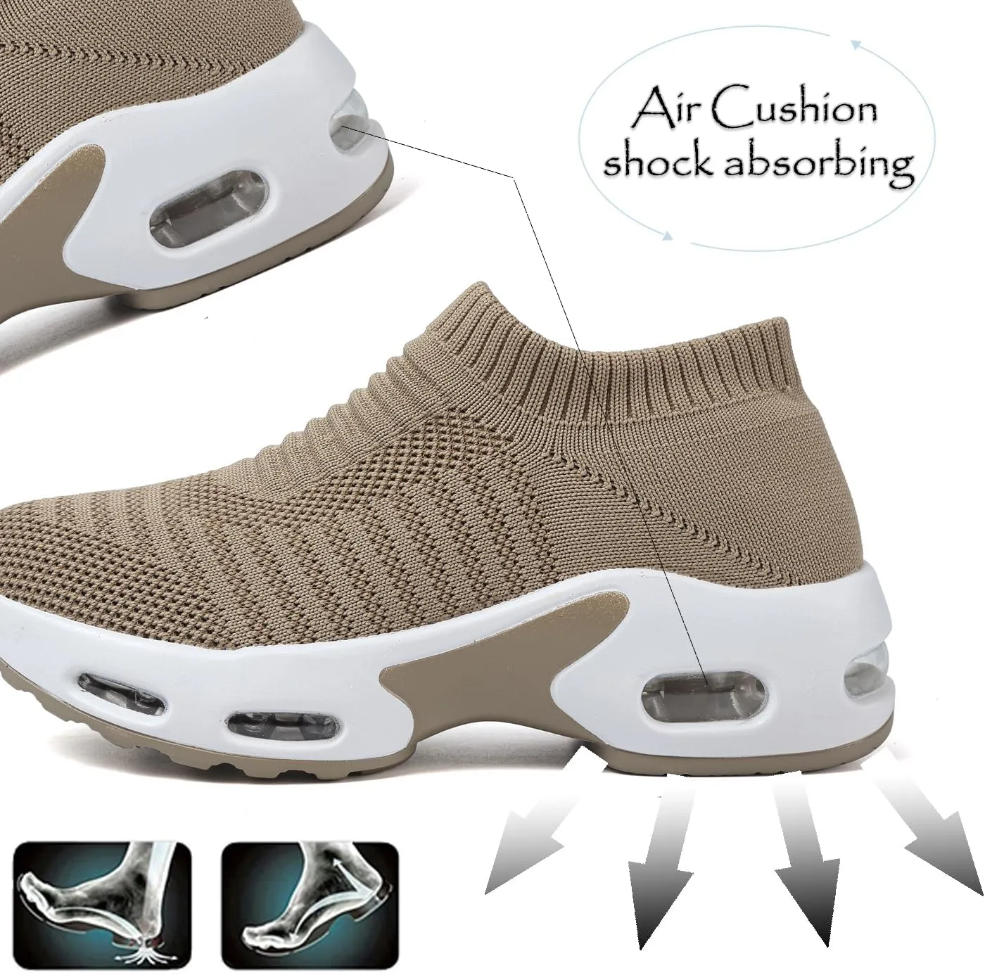 DimaiGlobal Women's Walking Shoes Sock Sneakers Slip On Comfort Mesh Fashion Cushion Lady Girls Modern Jazz Dance Easy Shoes Wedge Platform Loafers