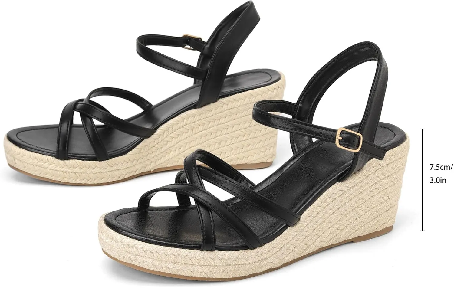 Dressy Open Toe Sandals Platform Wedge Sandals with Cushioned Insole and Ankle Strap Buckle,Strappy Espadrille Wedge Sandals for Women Comfortable Summer