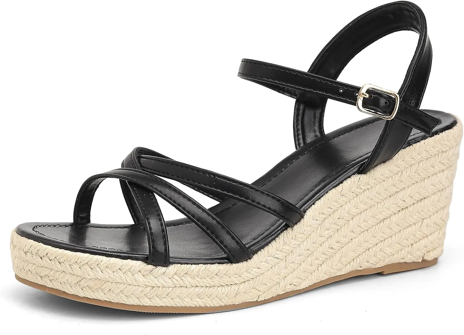 Dressy Open Toe Sandals Platform Wedge Sandals with Cushioned Insole and Ankle Strap Buckle,Strappy Espadrille Wedge Sandals for Women Comfortable Summer