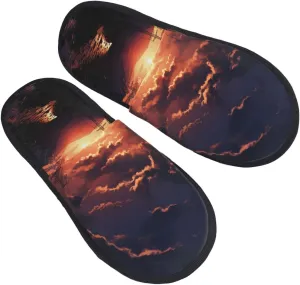 Dusk Scenery Women's Slippers Fuzzy Slip-on Slippers Non-slip House Slippers Warm Cozy Bedroom Shoes Medium