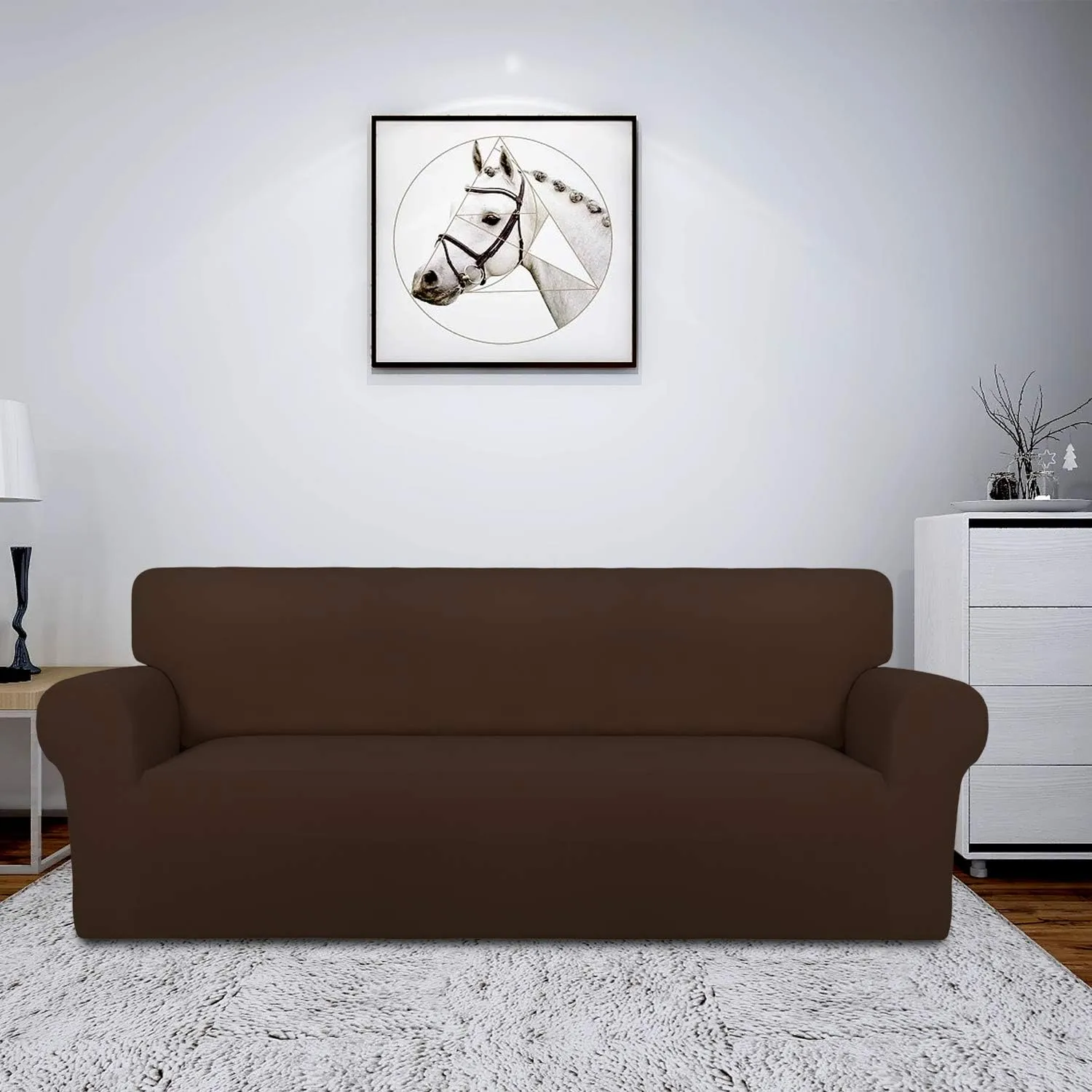 Easy-Going Fleece Stretch Sofa Slipcover Spandex Non-Slip Soft Couch Sofa Cover, Washable Furniture Protector with Anti-Skid Foam and Elastic Bottom for Kids, Pets(Sofa, Coffee)