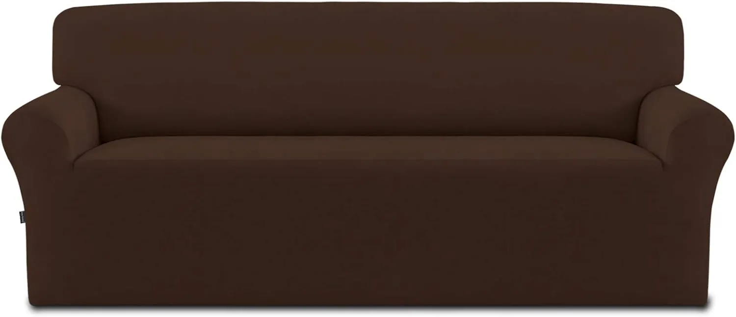 Easy-Going Fleece Stretch Sofa Slipcover Spandex Non-Slip Soft Couch Sofa Cover, Washable Furniture Protector with Anti-Skid Foam and Elastic Bottom for Kids, Pets(Sofa, Coffee)