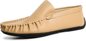 Easy to Put and Remove Driving Moccasins for Men Stitching Details Slip On Moccasins Shoes Vegan Leather Anti-Slip Resistant Flat Heel Driving Slip On for All Occasions (Color : Beige, Size : 9)