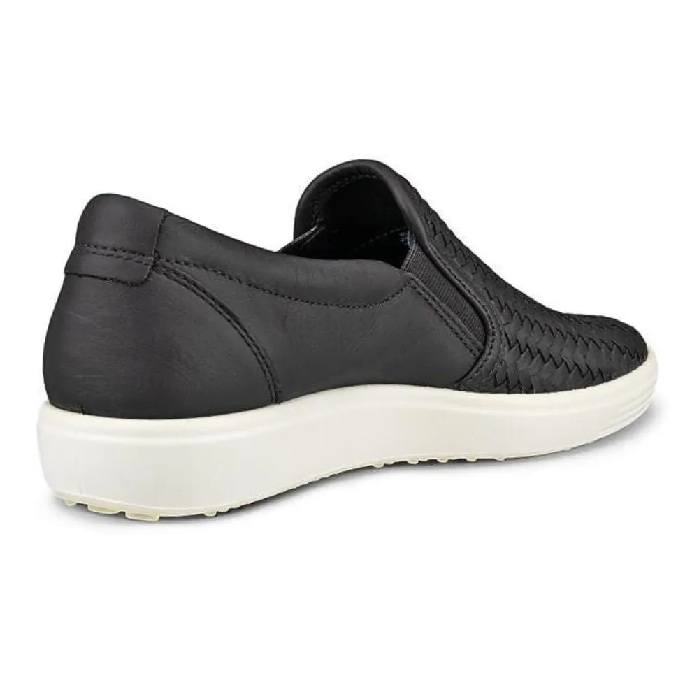 Ecco Soft 7 Woven Black Leather Slip-On (Women's)
