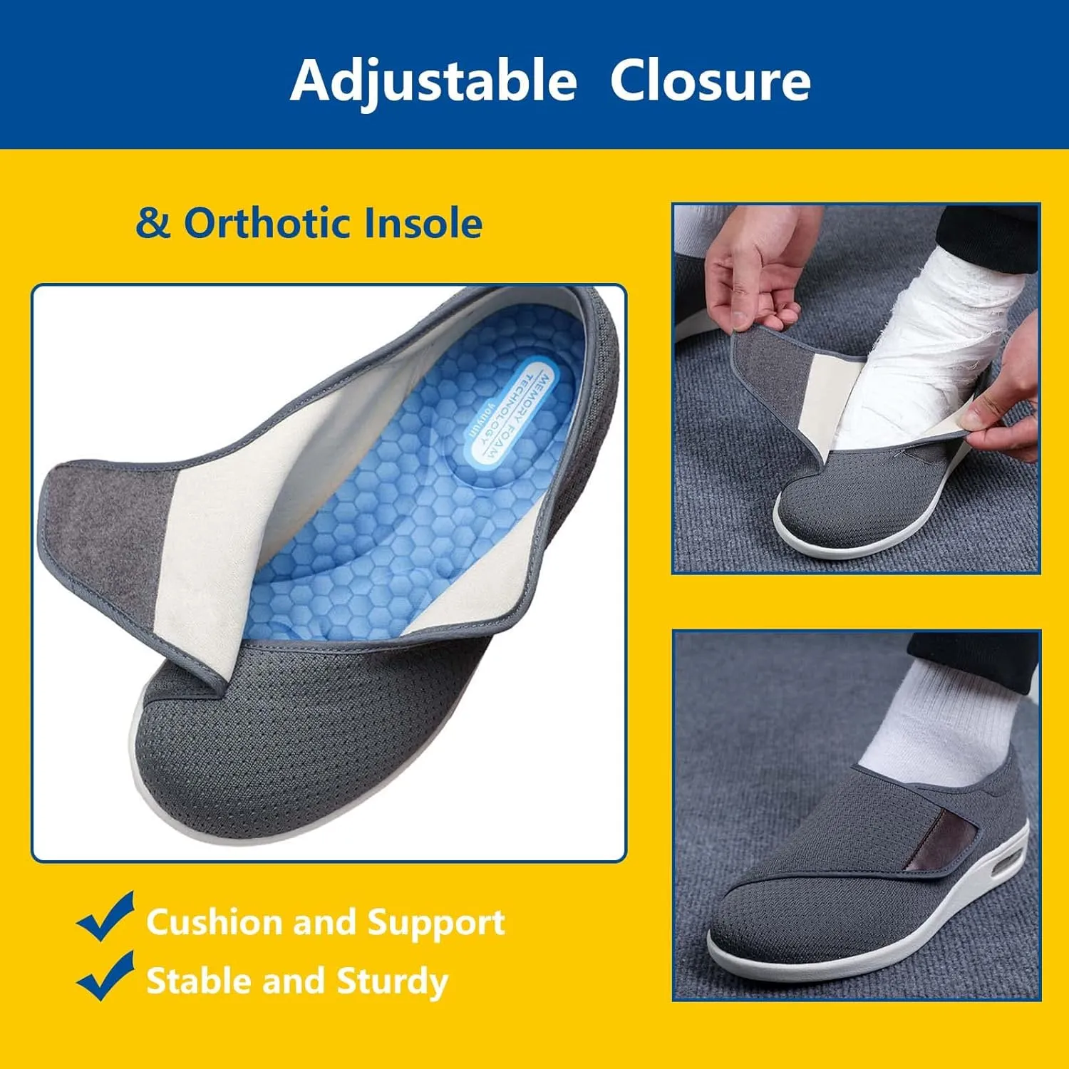 Edema Shoes with Fully Adjustable Closures, Easy On/Off, Air Cushion Walking Sneakers for Elderly Swollen Feet, for dad, Husband, Grandpa