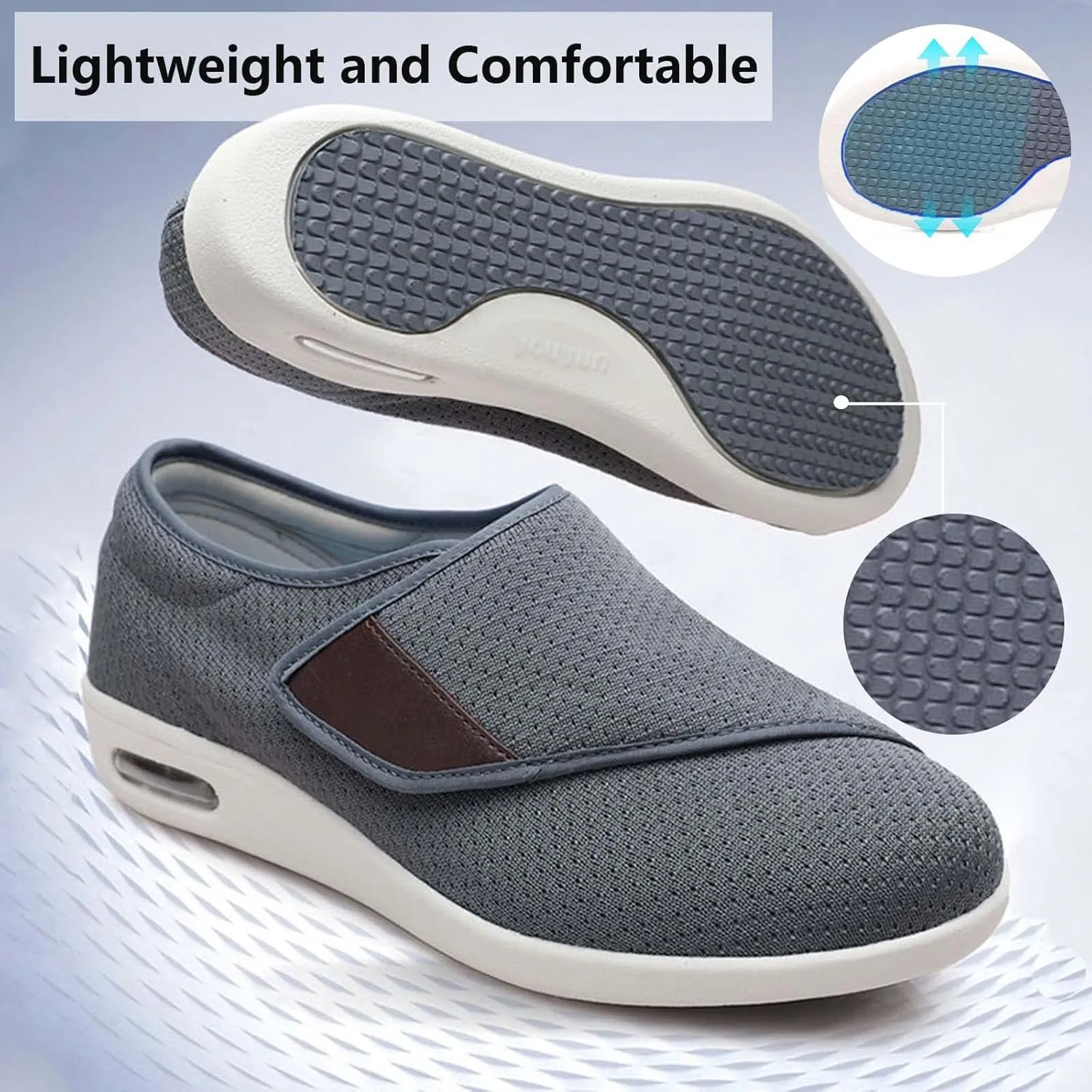 Edema Shoes with Fully Adjustable Closures, Easy On/Off, Air Cushion Walking Sneakers for Elderly Swollen Feet, for dad, Husband, Grandpa