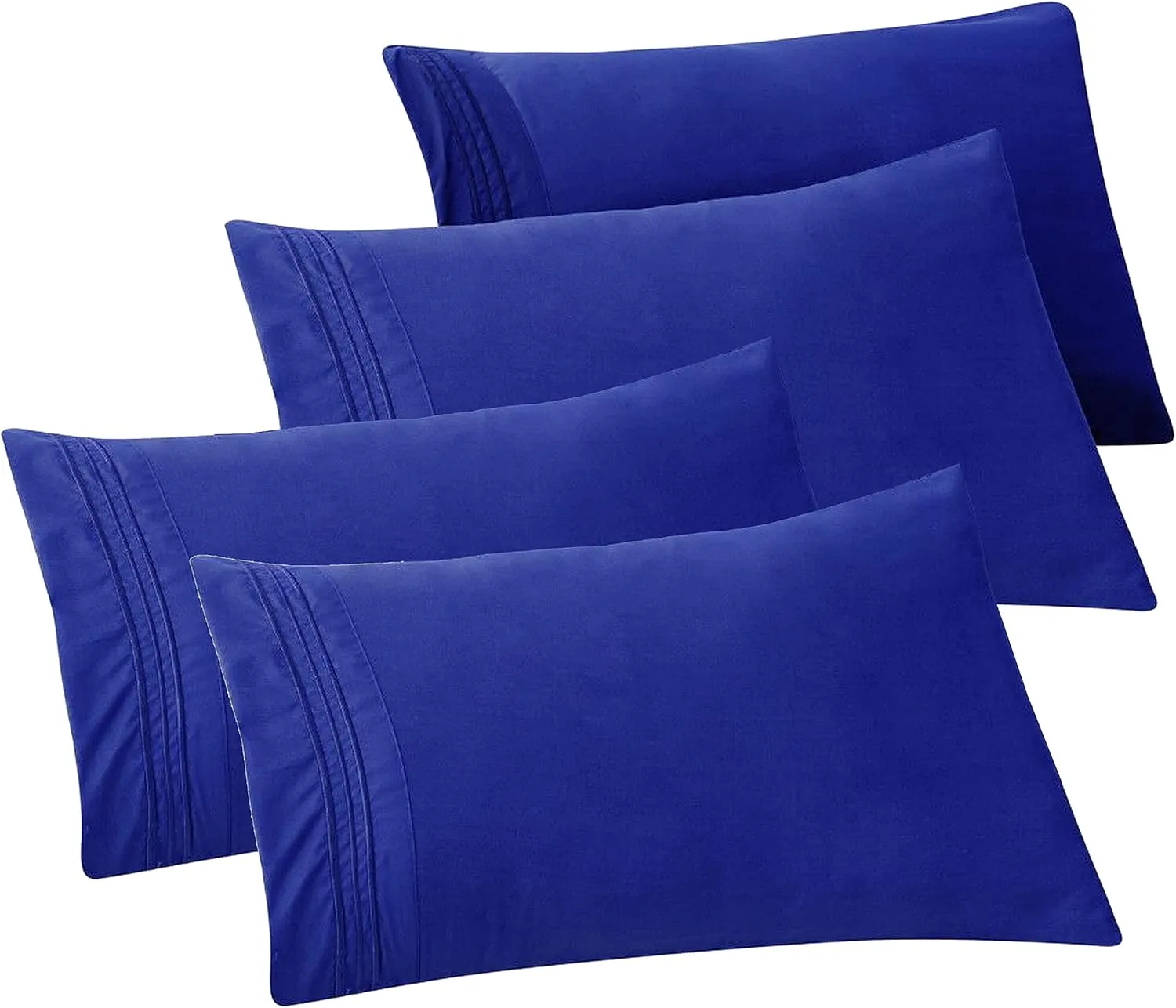 Elegant Comfort 4-PACK Solid Pillowcases 1500 Premium Hotel Quality Microfiber - Smooth Weave, Wrinkle and Stain Resistant, Easy Slip-On, 4-Piece Set, King Pillowcase, Royal Blue