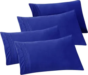 Elegant Comfort 4-PACK Solid Pillowcases 1500 Premium Hotel Quality Microfiber - Smooth Weave, Wrinkle and Stain Resistant, Easy Slip-On, 4-Piece Set, King Pillowcase, Royal Blue
