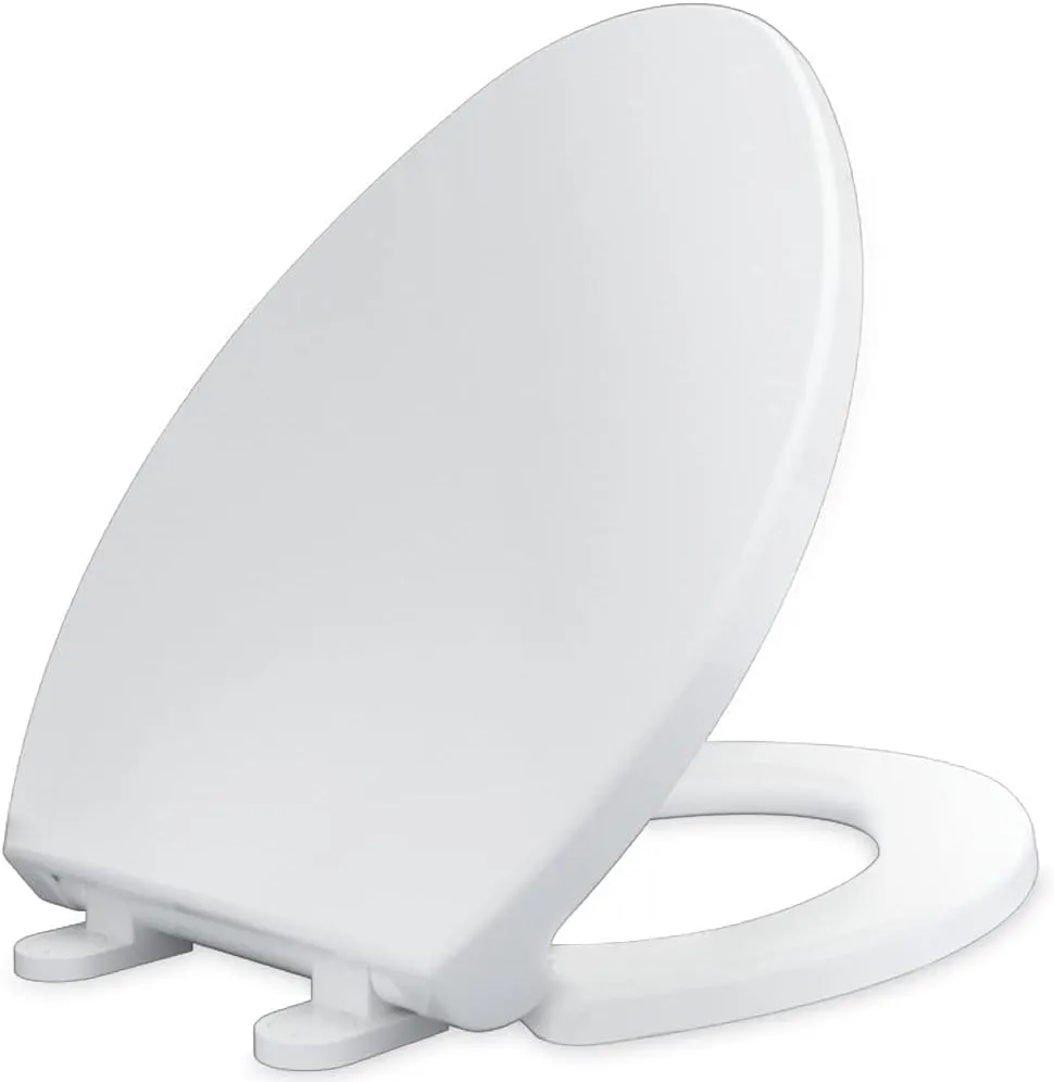 Elongated Toilet Seat Slow Close, Easy to Install and Clean, Durable Plastic, White, Replacement Toilet Seats, Fits Standard Elongated, Obling or Oval Toilets