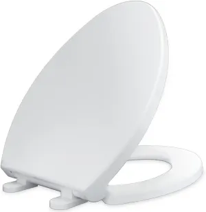 Elongated Toilet Seat Slow Close, Easy to Install and Clean, Durable Plastic, White, Replacement Toilet Seats, Fits Standard Elongated, Obling or Oval Toilets