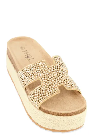 Embellished Band Espadrille Platform Slide Sandals
