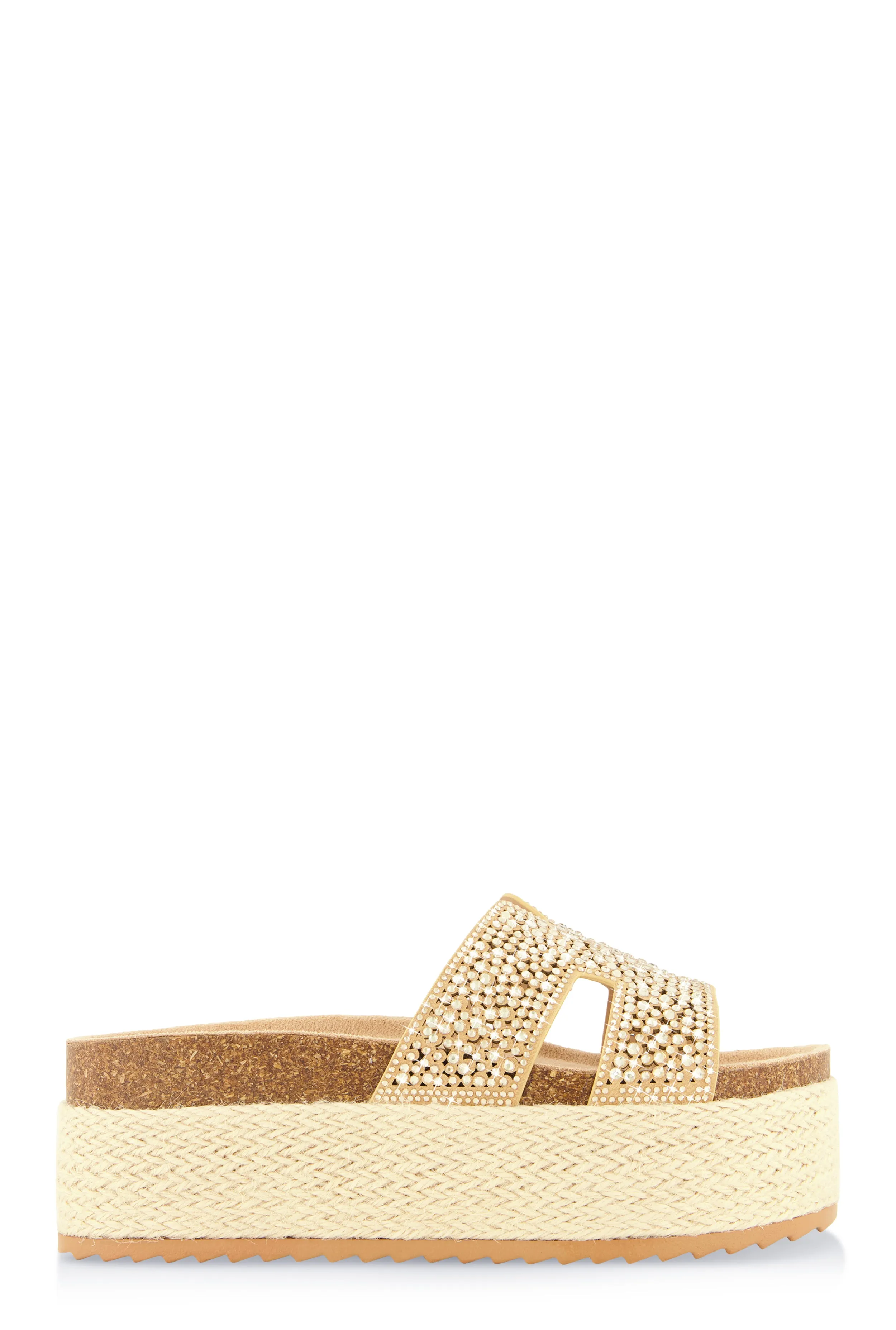 Embellished Band Espadrille Platform Slide Sandals