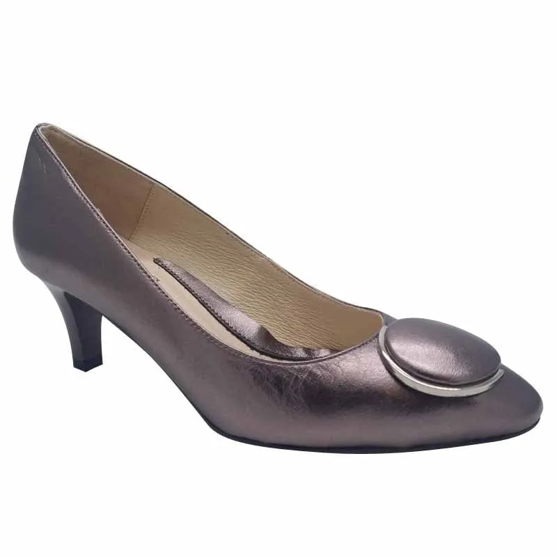 Emis Womens Pewter Leather Court Shoe Slip On Shoe - 7902/219