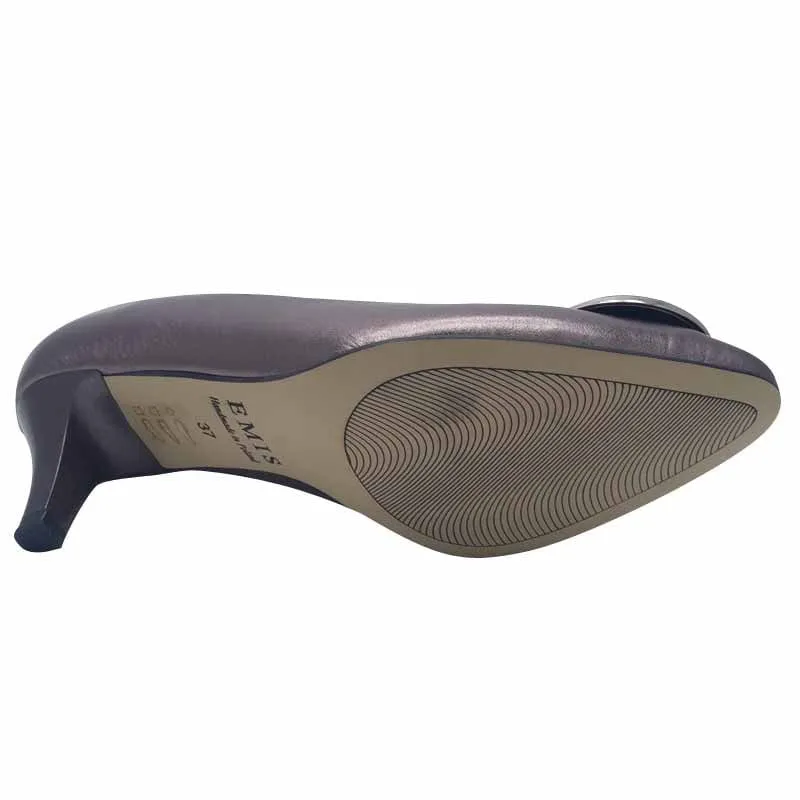 Emis Womens Pewter Leather Court Shoe Slip On Shoe - 7902/219