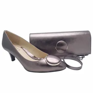 Emis Womens Pewter Leather Court Shoe Slip On Shoe - 7902/219