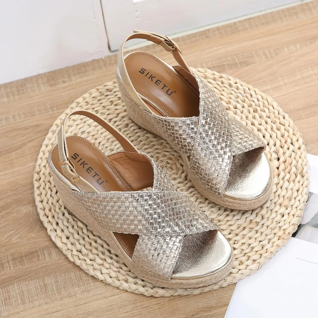 Espadrille Wedge Sandals for Women Open Toe Slingback Platform High Heels Summer Beach Dressy Sandal