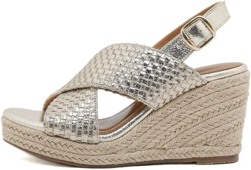 Espadrille Wedge Sandals for Women Open Toe Slingback Platform High Heels Summer Beach Dressy Sandal