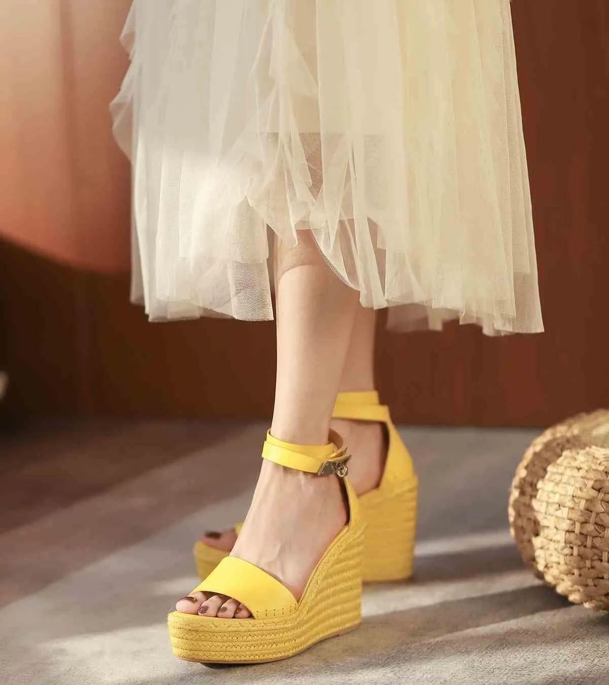 Espadrille Wedge Sandals for Women, Platform Ankle Strap with adjustable Buckle Round Open Toe Summer Shoes