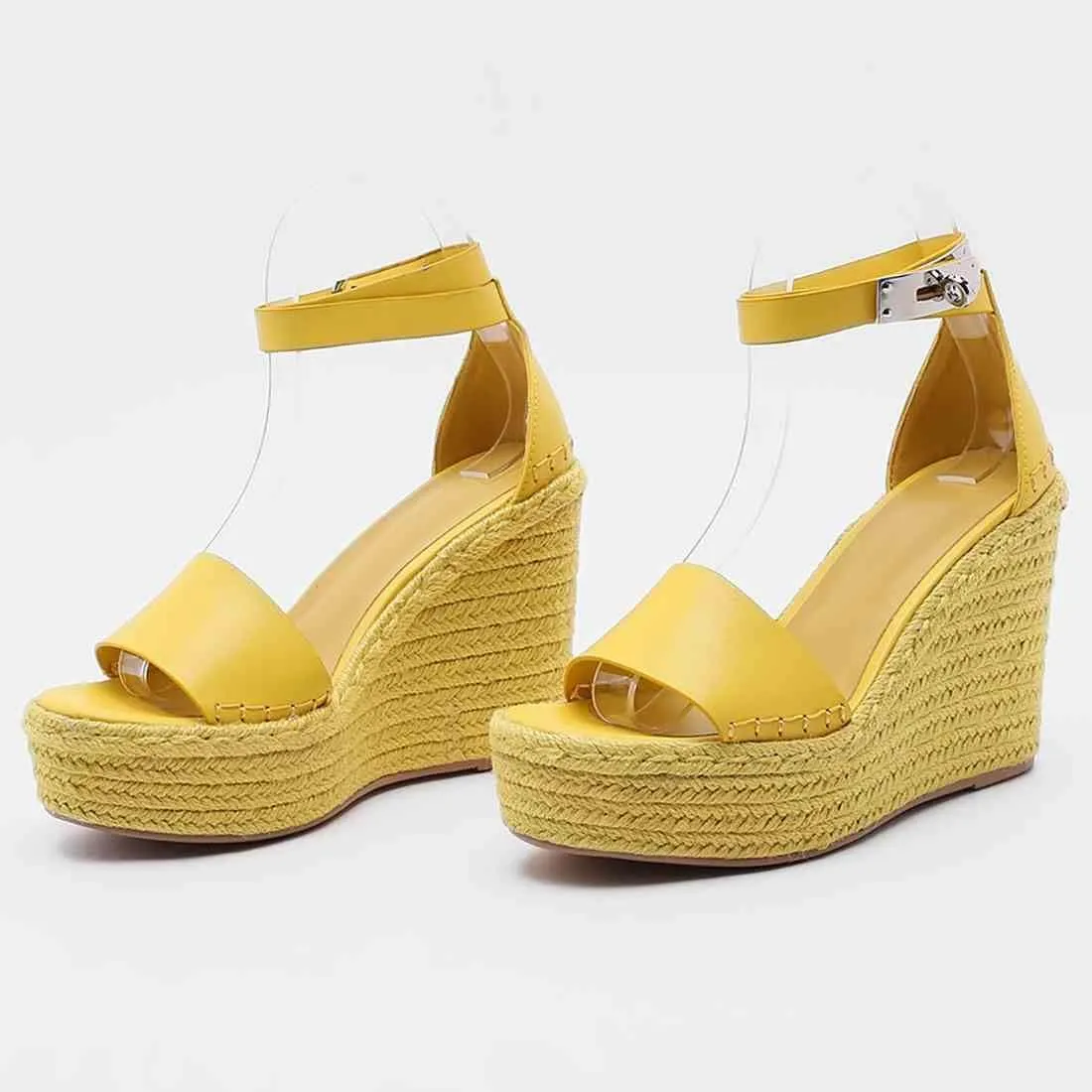 Espadrille Wedge Sandals for Women, Platform Ankle Strap with adjustable Buckle Round Open Toe Summer Shoes