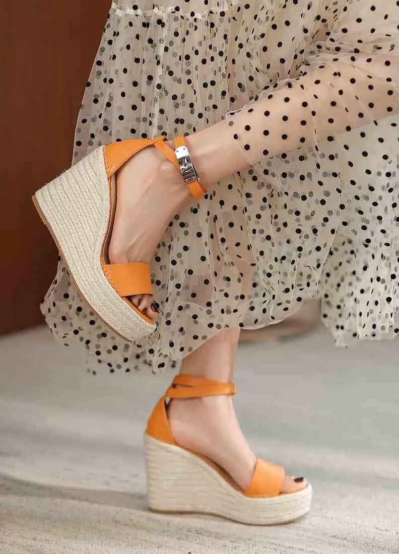 Espadrille Wedge Sandals for Women, Platform Ankle Strap with adjustable Buckle Round Open Toe Summer Shoes