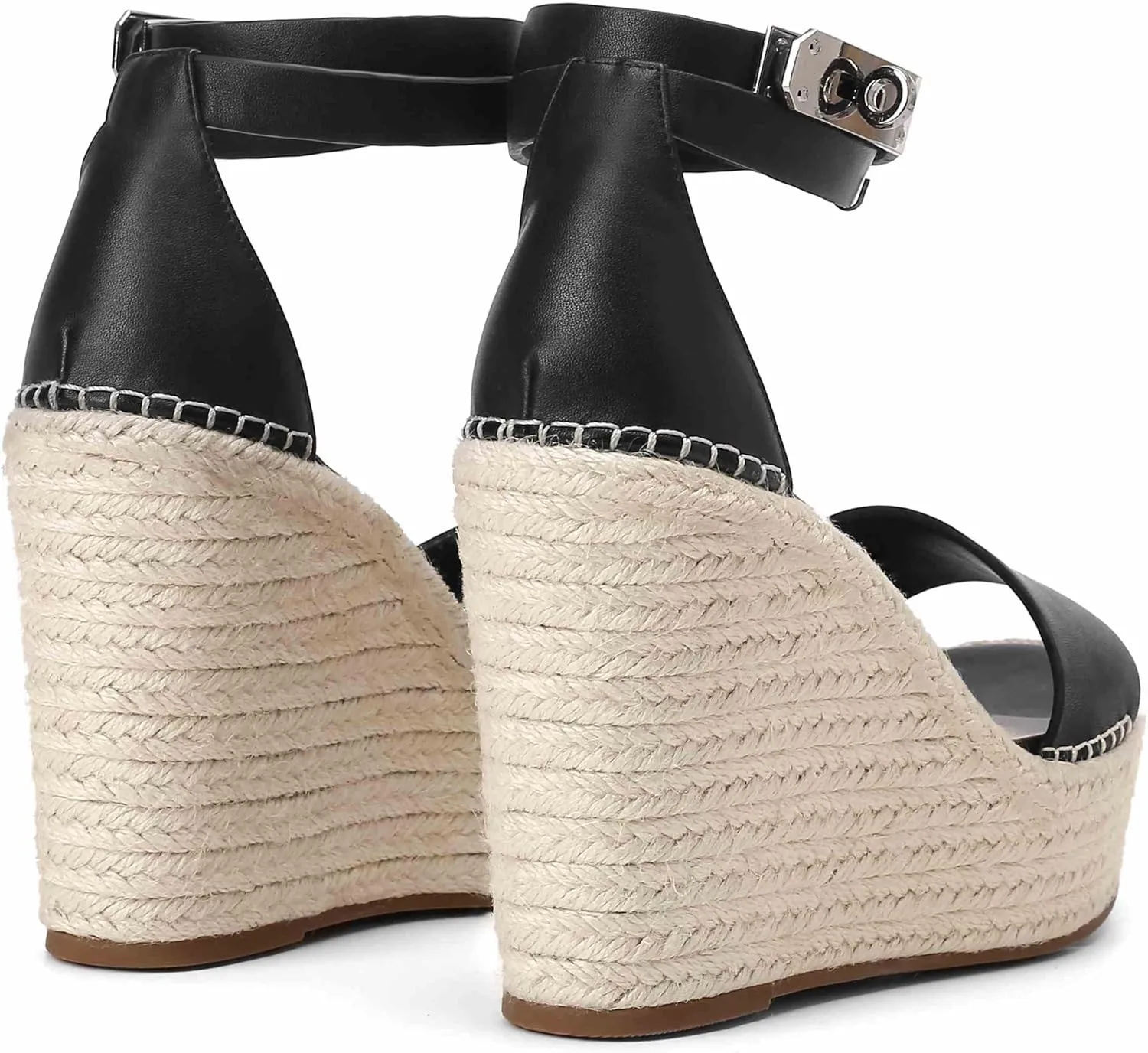 Espadrille Wedge Sandals for Women, Platform Ankle Strap with adjustable Buckle Round Open Toe Summer Shoes