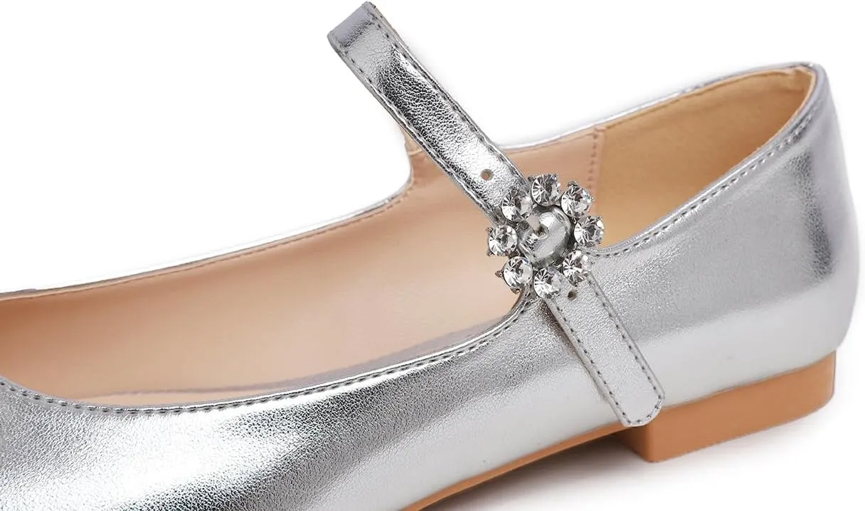 FEVERSOLE Women's Mary Jane Fashion Square Toe Easy Buckle Slip On Flats