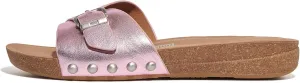 FitFlop Women's Iqushion Adjustable Buckle Metallic-Leather Slides Wedge Sandal