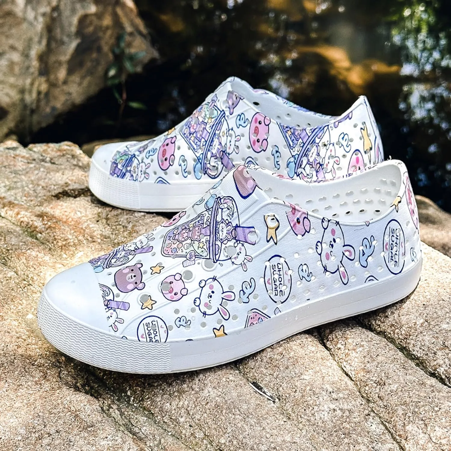 FLIOZY Colorful Printed Garden Clogs for Women, Lightweight Breathable Slip-On Shoes, Waterproof & Non-Slip, Fun Patterned Casual Footwear for Outdoor, Beach, and Everyday Wear