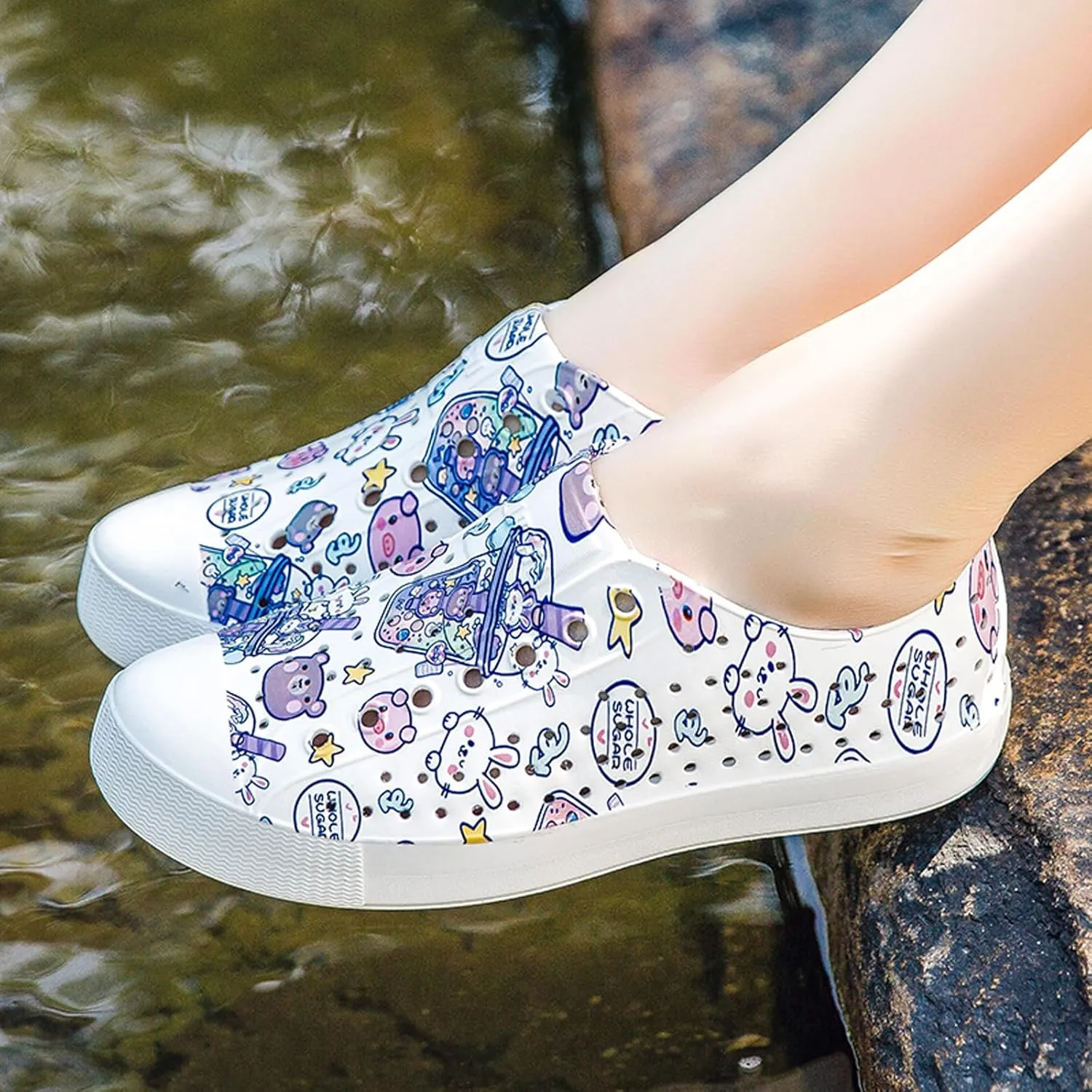 FLIOZY Colorful Printed Garden Clogs for Women, Lightweight Breathable Slip-On Shoes, Waterproof & Non-Slip, Fun Patterned Casual Footwear for Outdoor, Beach, and Everyday Wear