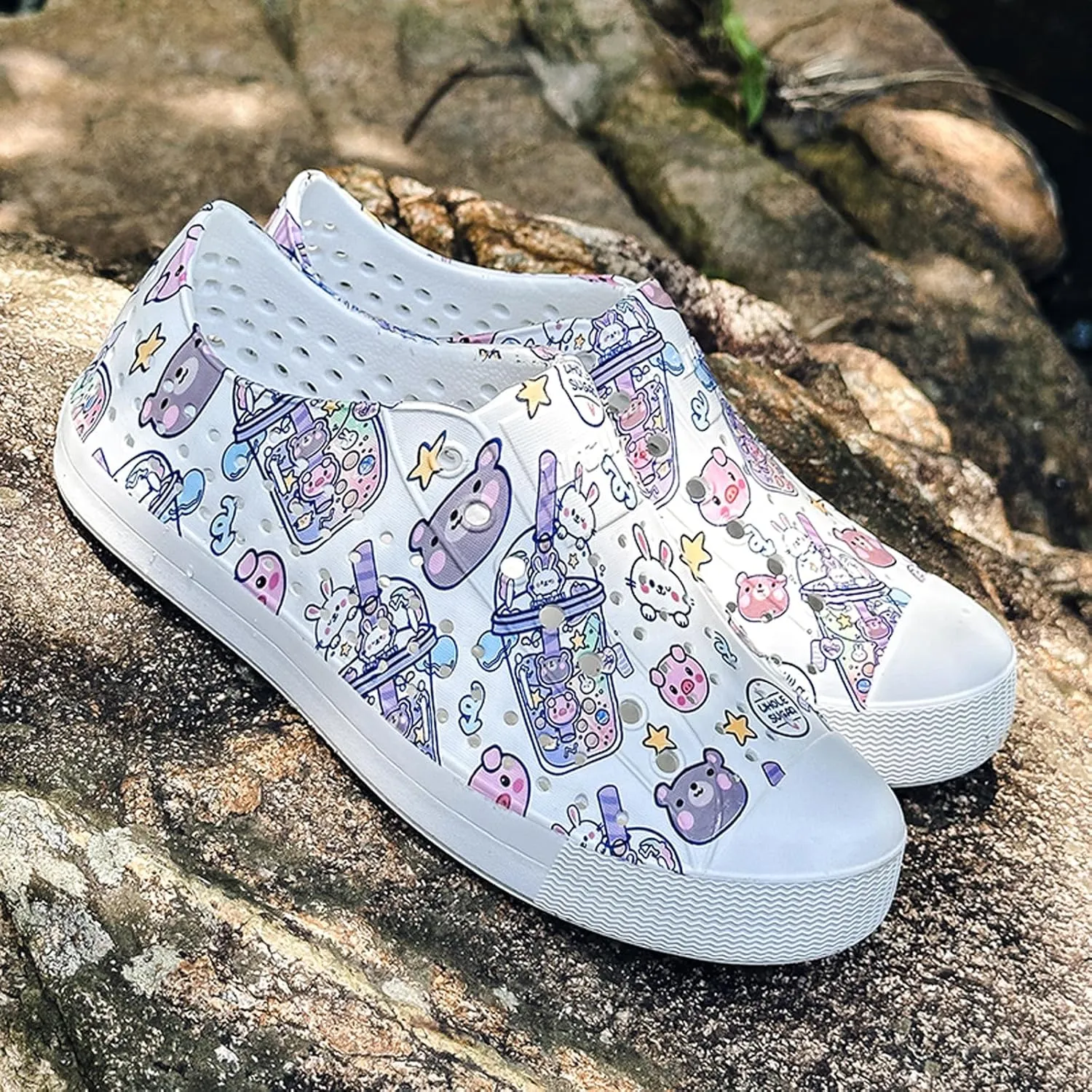 FLIOZY Colorful Printed Garden Clogs for Women, Lightweight Breathable Slip-On Shoes, Waterproof & Non-Slip, Fun Patterned Casual Footwear for Outdoor, Beach, and Everyday Wear
