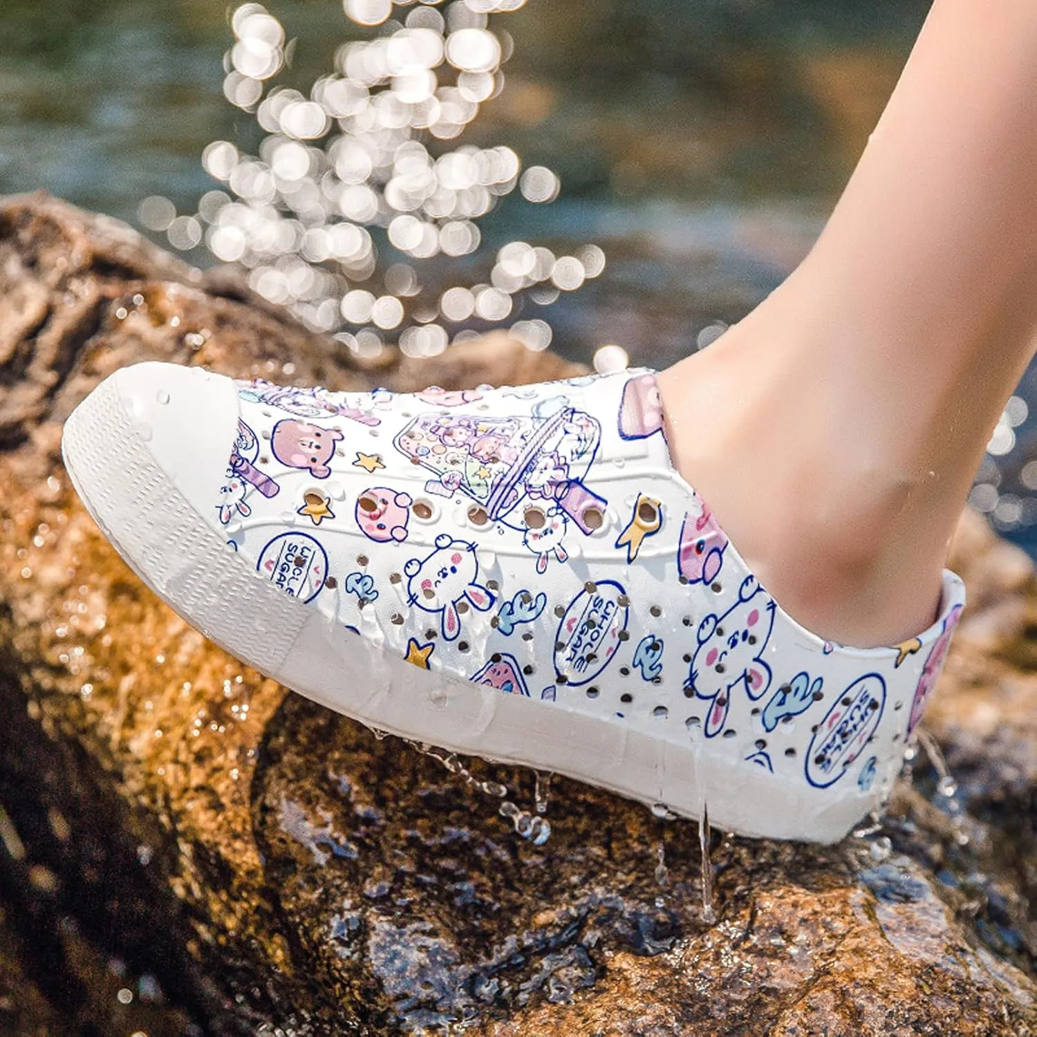 FLIOZY Colorful Printed Garden Clogs for Women, Lightweight Breathable Slip-On Shoes, Waterproof & Non-Slip, Fun Patterned Casual Footwear for Outdoor, Beach, and Everyday Wear
