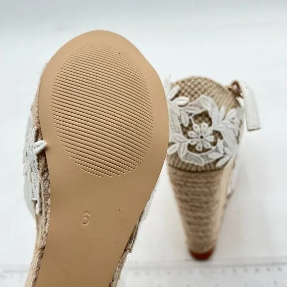 FSJ White Lace Wedding Shoes Open Toe Platform Wedge Espadrille Sandals