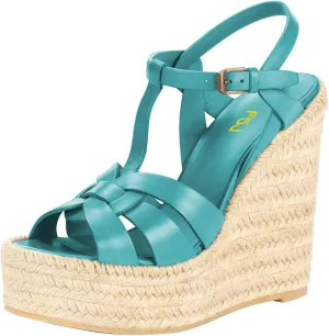 FSJ Women Elegant Open Toe Espadrille Platform Ankle Strap Wedge Sandals Woven Cutout Casual Summer Dress Comfort Shoes Size 4-16 US